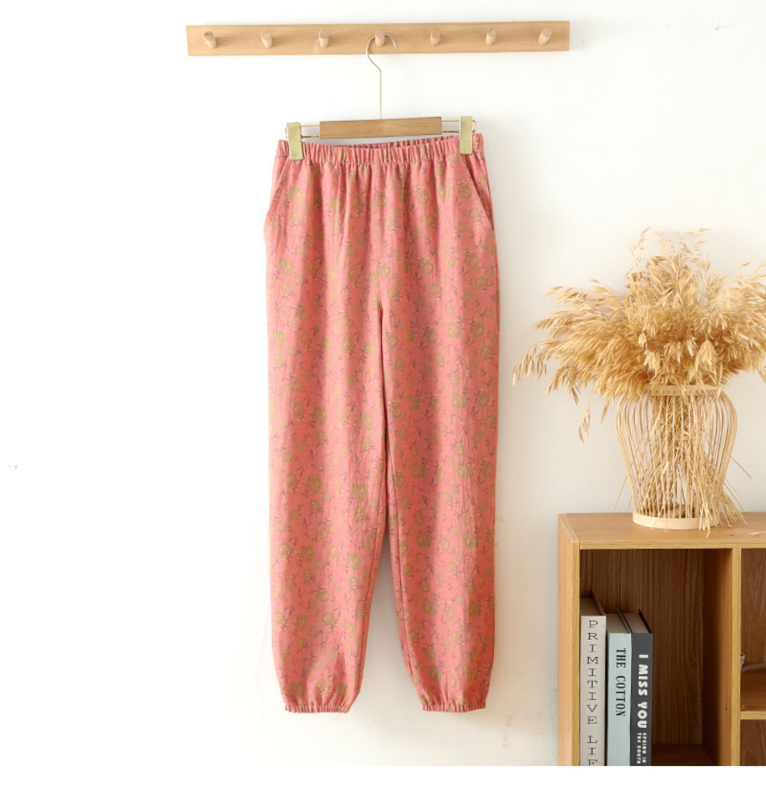 Spring And Autumn Yarn-dyed Pure Cotton Home Trousers For Women