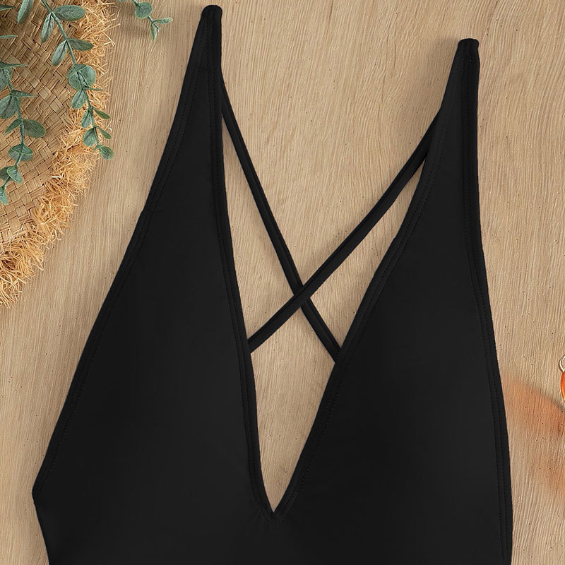 Deep V Beach Bikini Lace-up One-piece Swimsuit For Women