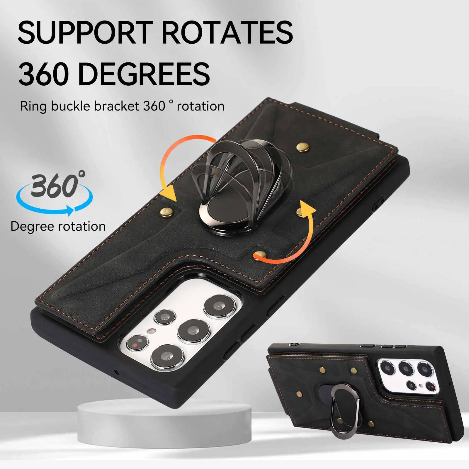 Finger Ring Buckle Multi Card Leather Case Phone Case