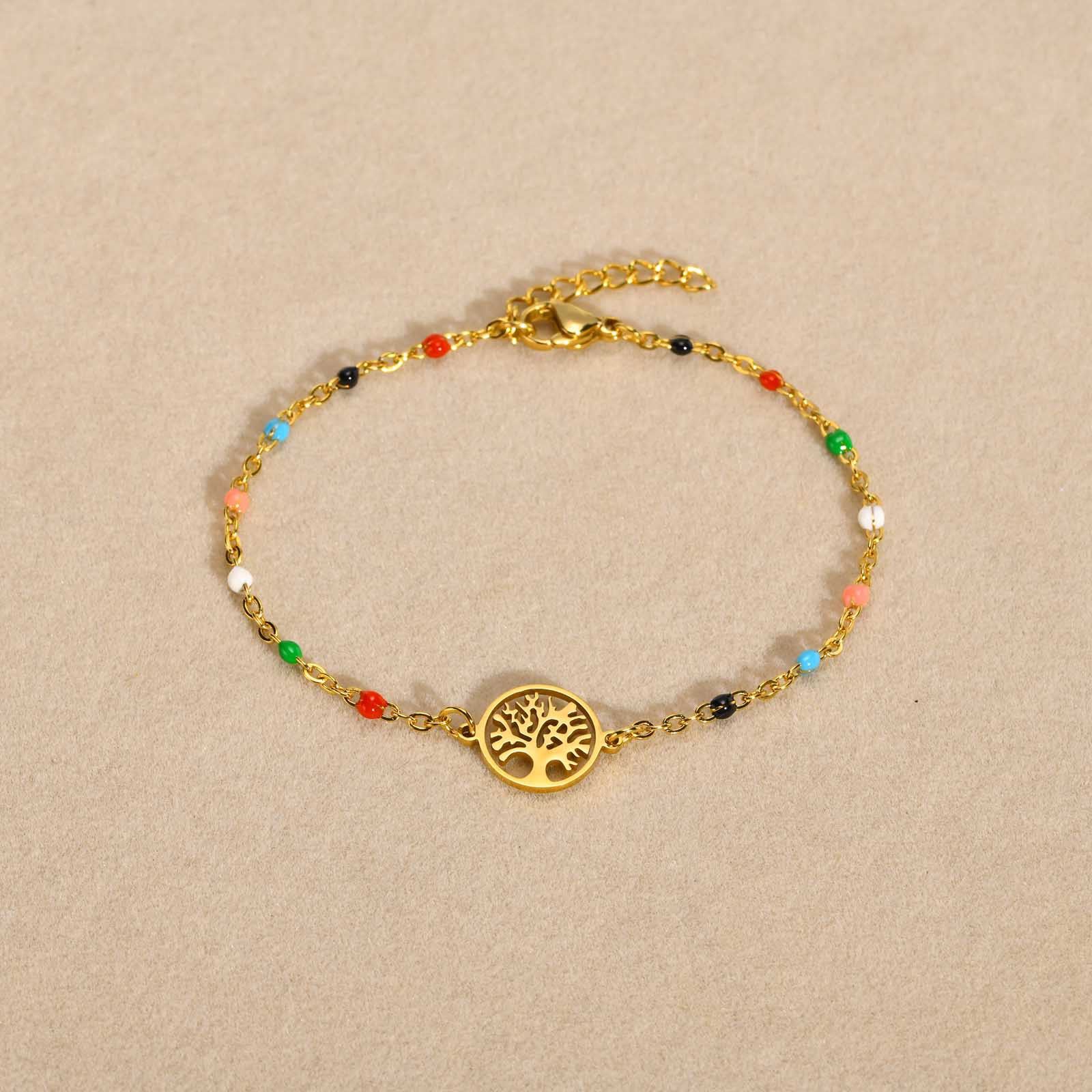 Stainless Steel Hand Of Fatima Lucky Tree Heart-shaped Color Bracelet