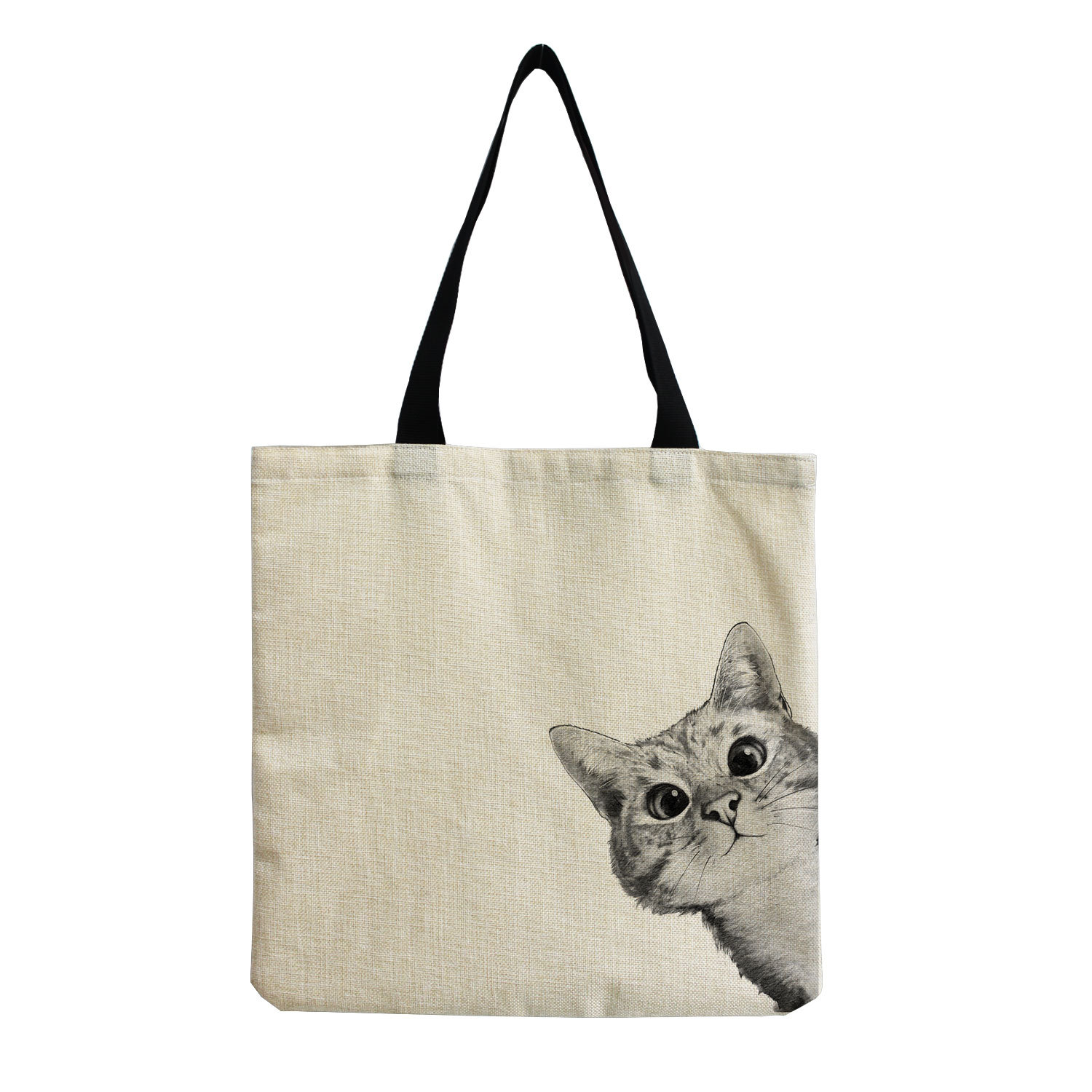 Title 1, Cat Printed Cotton And Linen Shopping Bag, a du...