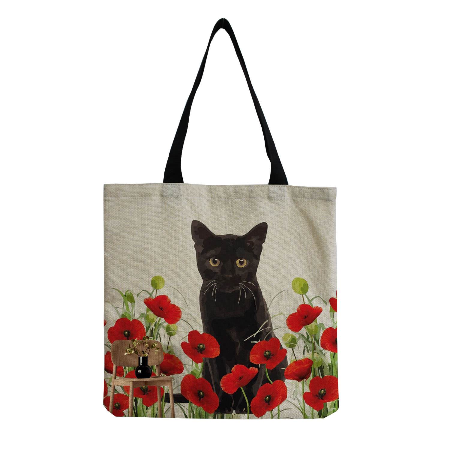 Title 3, Cat Printed Cotton And Linen Shopping Bag, a du...