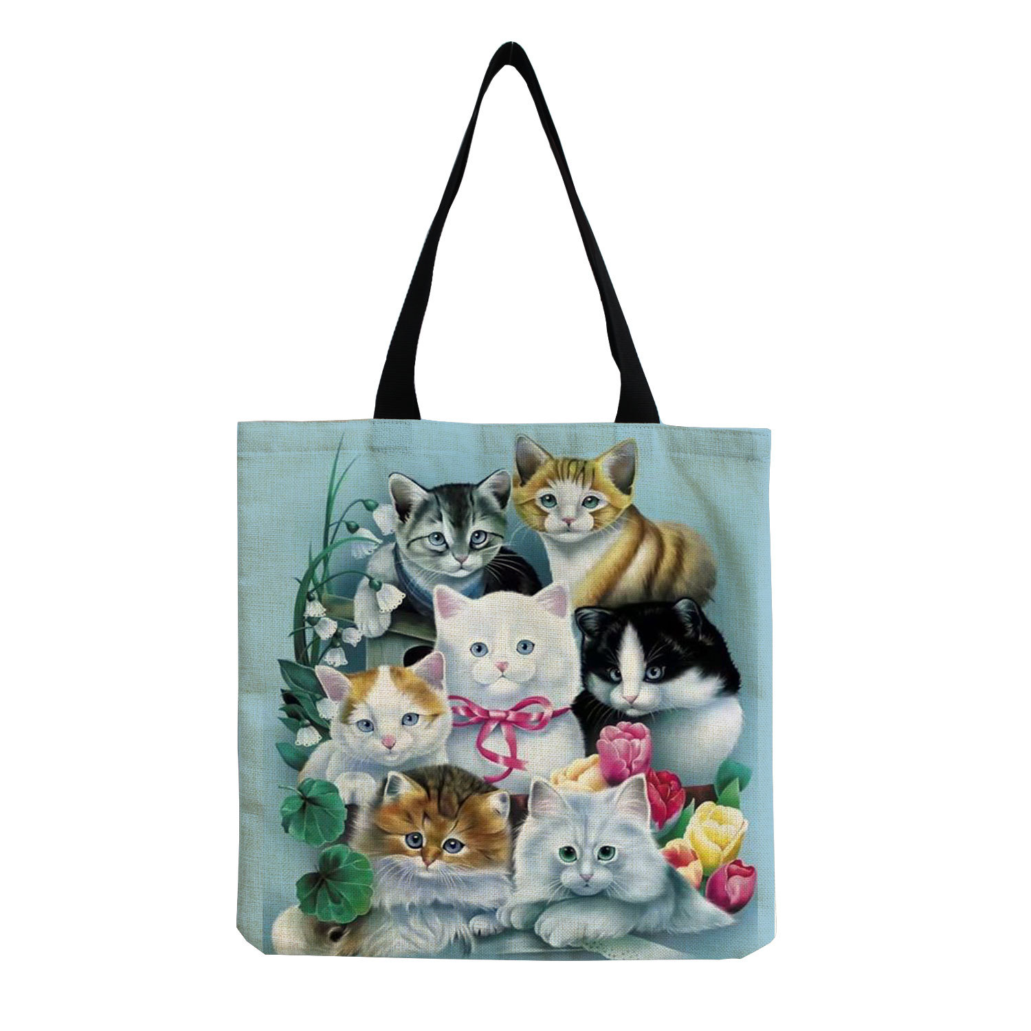 Title 5, Cat Printed Cotton And Linen Shopping Bag, a du...