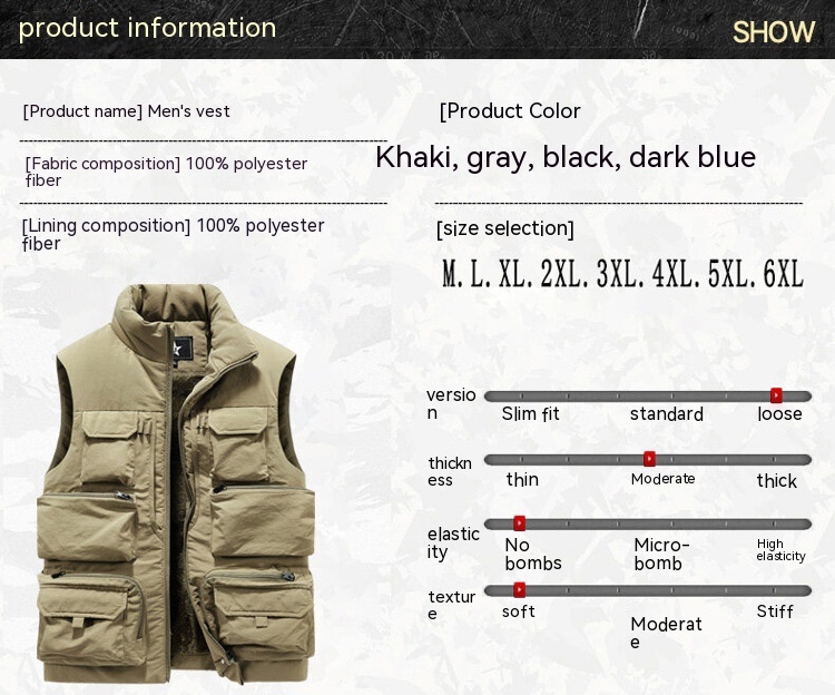 Title 2, Fleece-lined Thickening Vest Multi-pocket Workw...