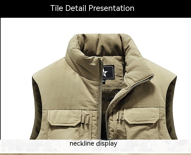 Title 8, Fleece-lined Thickening Vest Multi-pocket Workw...