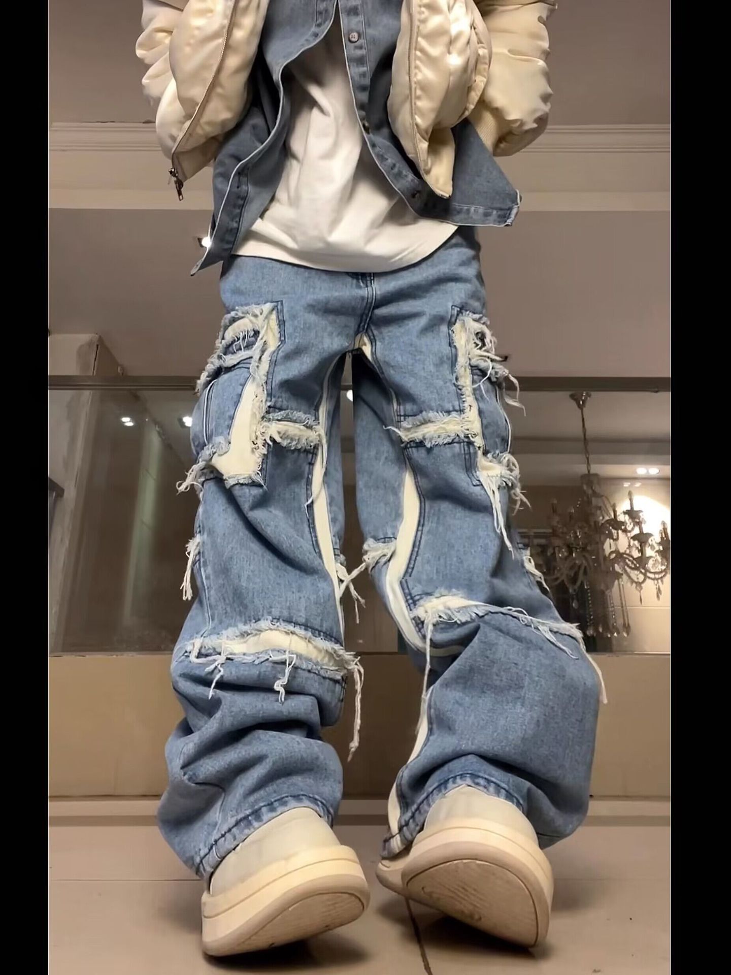 Men's Fashion Casual Loose Hole Stitching Pants