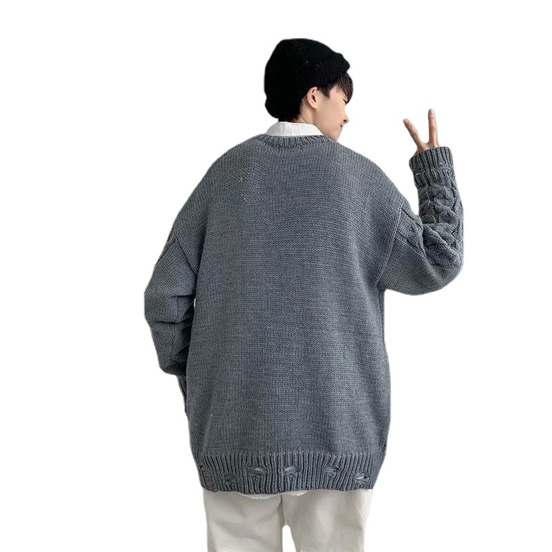 Lazy Sweater Male Loose Hong Kong Style Twist Sweater Knitted Cardigan