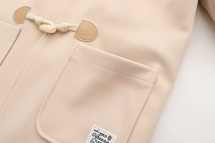 Women's Fashion Solid Color Labeling Horn Button Woolen Coat