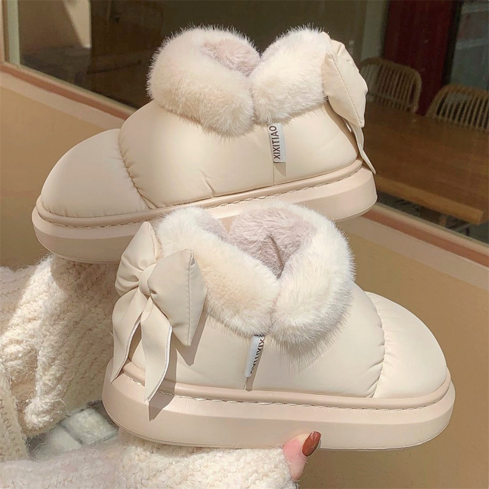 Winter Cute Bow Warm With Velvet Men And Women Creativity New Waterproof Bootie