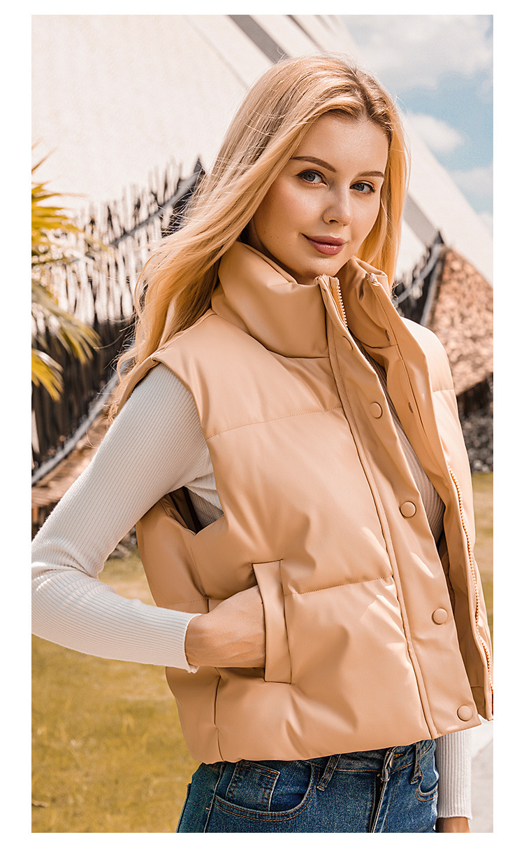 Polyester Cotton-padded Jacket Vest Sleeveless Stand Collar Vest Top