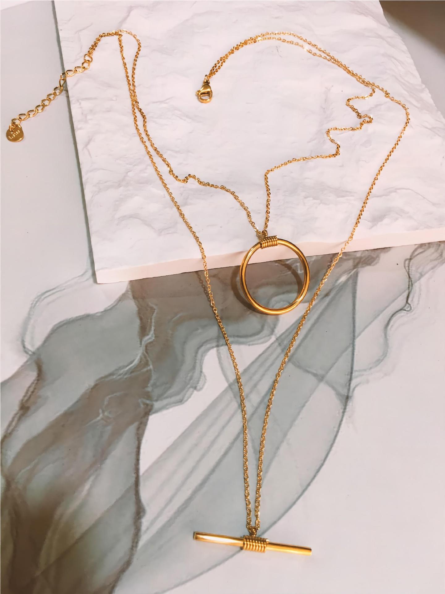 Fashion Minority Design Stainless Steel Circle Match Magic Wand Pendant Plated 18K High-grade Necklace