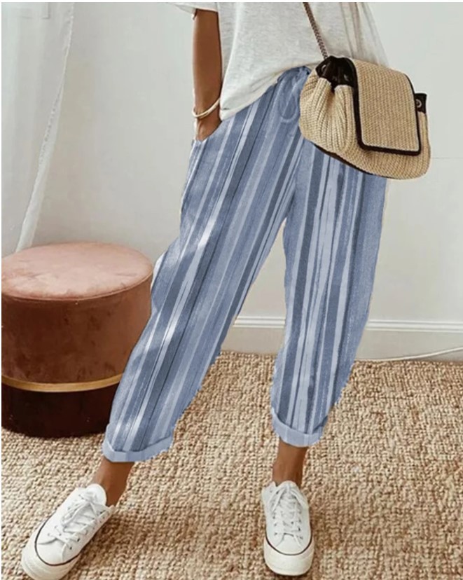 Printed Pocket Fashion Lace-up Straight-leg Trousers