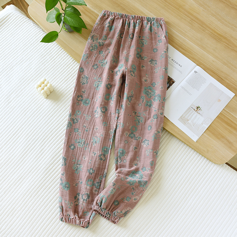 Yarn-dyed Cotton Vintage Printed Home Pants Trousers
