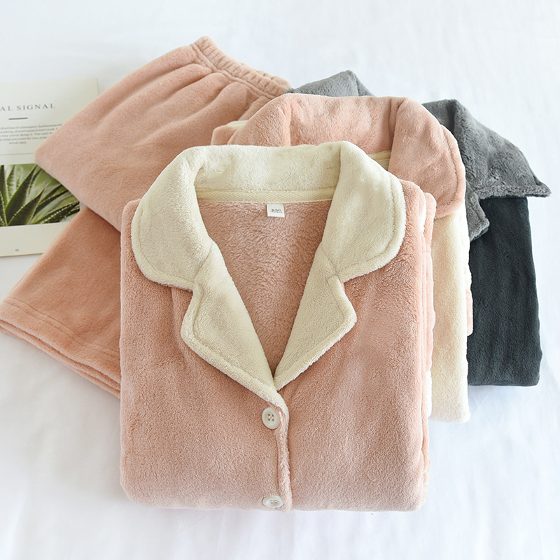 Polo Collar Solid Color Thick Warm Long Sleeves Suit