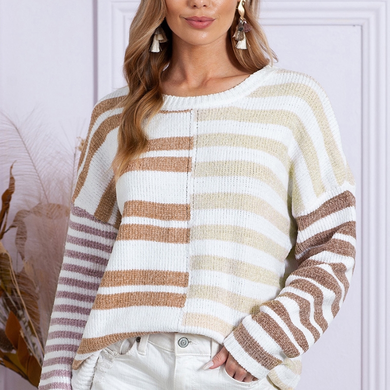 Title 2, Simple Versatile Striped Printed Sweater For Women