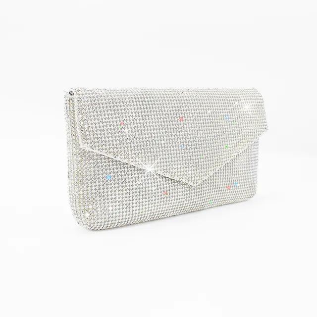BLINGBING Rhinestone Ladies Dinner Bag Mesh Rhinestone Clutch Silver - Shop at LoveMi