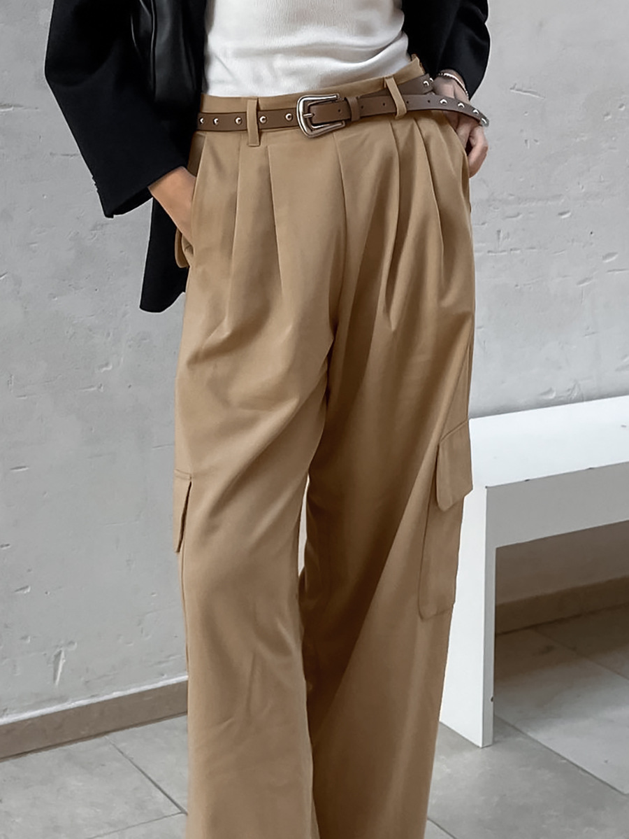 French Retro Classic Fashion Simple High Waist Wide Leg Pants
