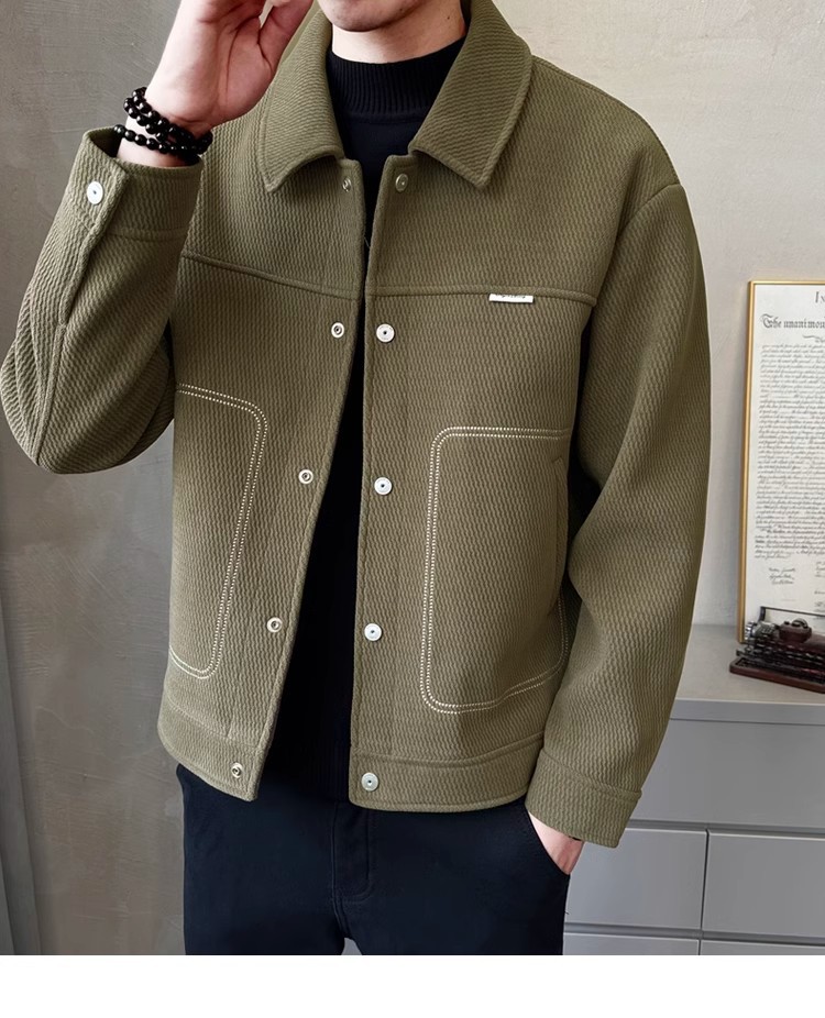 Men's Thickened Fashion All-matching Polo Collar Jacket Casual Coat Top