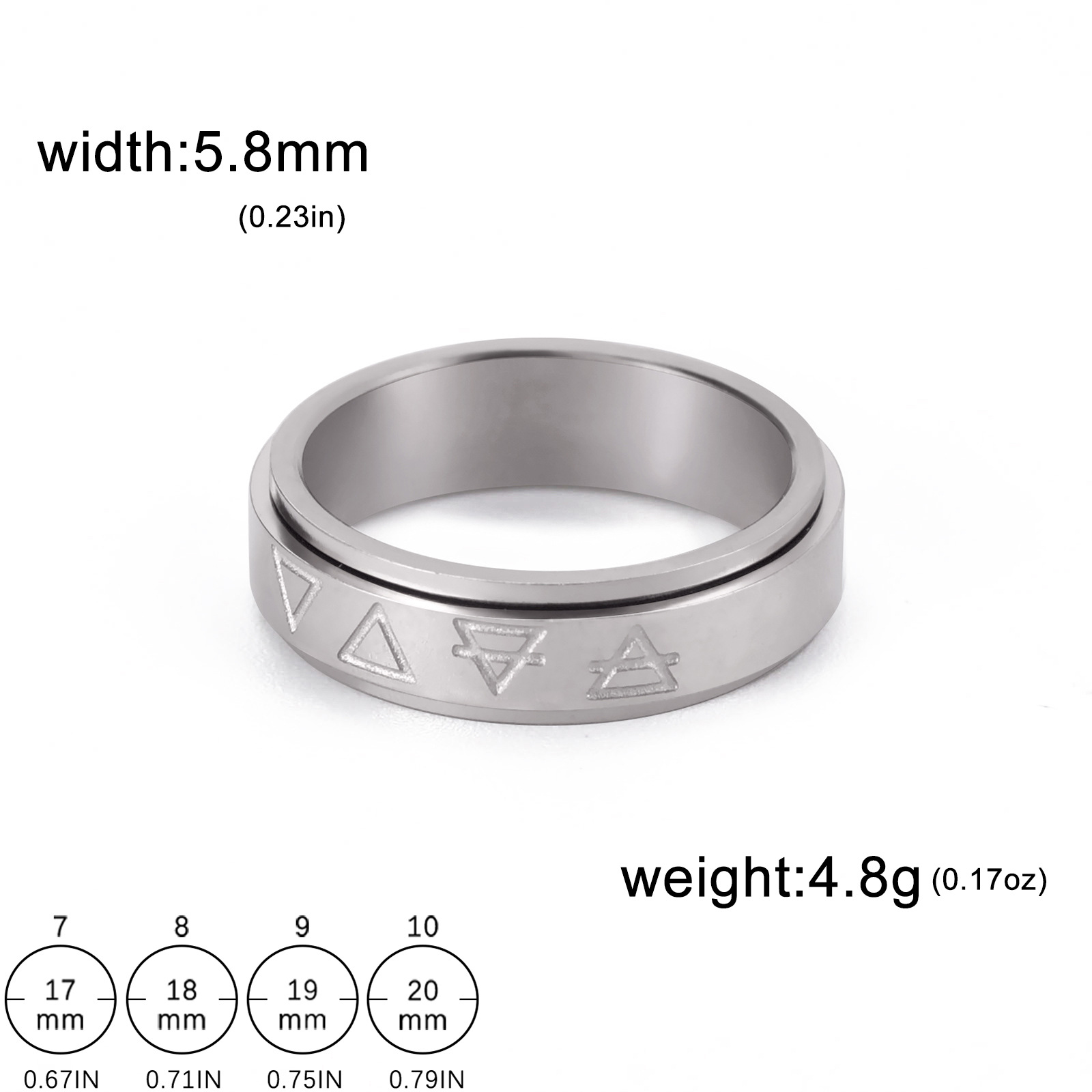 Stainless Steel Color Rotatable Triangle Row Pattern Ring