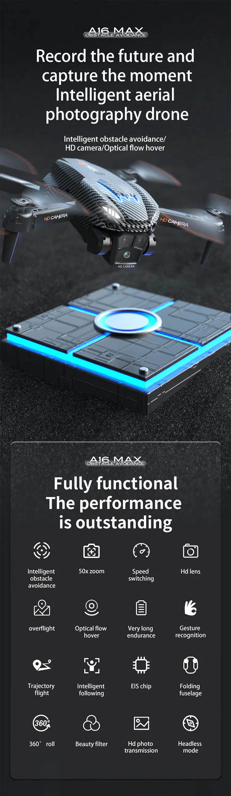 Title 1, Drone A16 com Fluxo Óptico, Três Câmeras, Fotog...