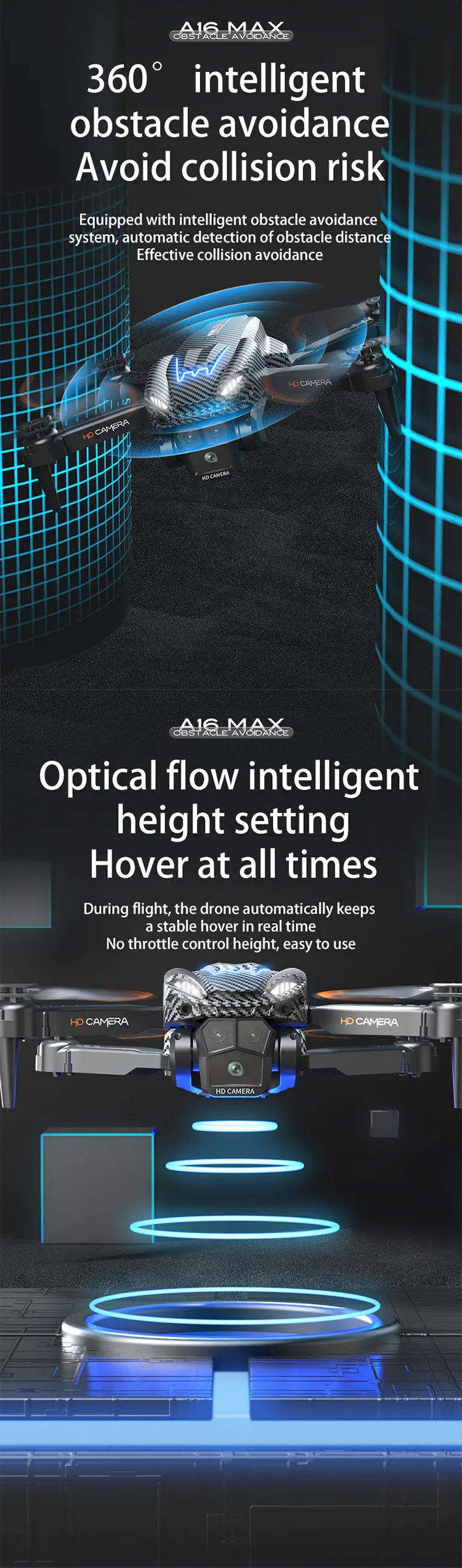 Title 2, Drone A16 com Fluxo Óptico, Três Câmeras, Fotog...