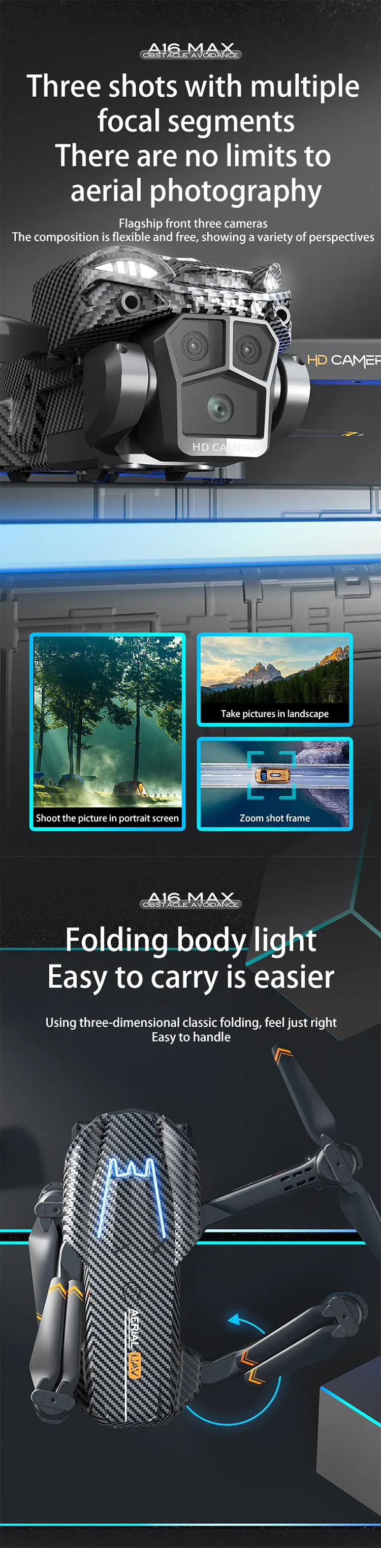 Title 4, Drone A16 com Fluxo Óptico, Três Câmeras, Fotog...