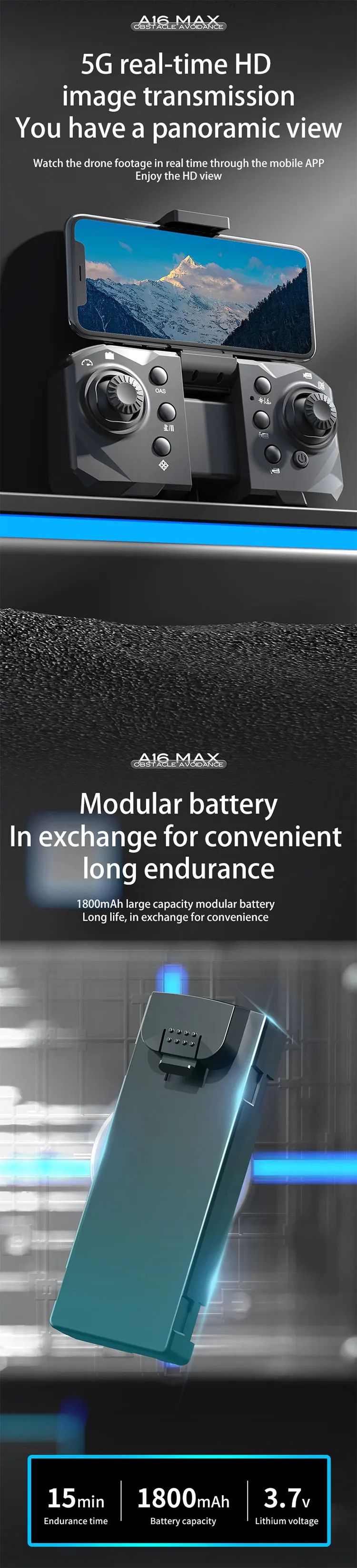 Title 5, Drone A16 com Fluxo Óptico, Três Câmeras, Fotog...