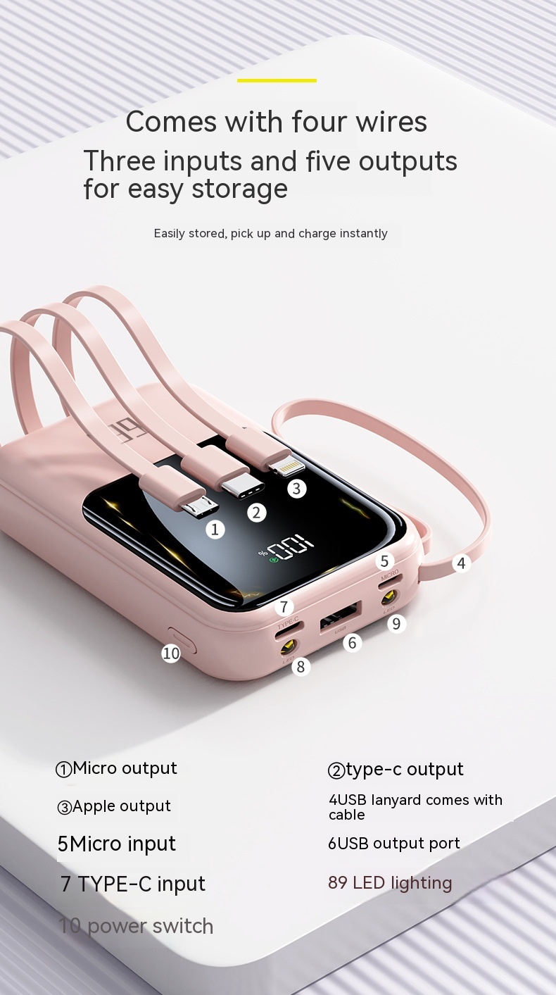 20000MA Large Capacity Mini Comes With Four-wire Power Bank PD66w Super Fast Charge Mobile Power Supply 18