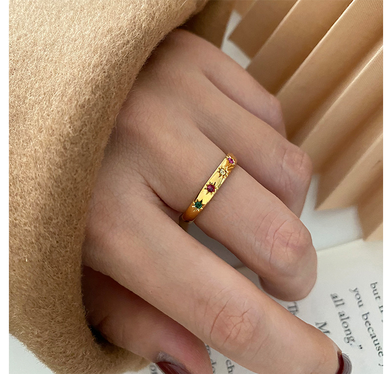 Colorful Exquisite Zircon With Diamond Titanium Steel XINGX Gold Ring For Women