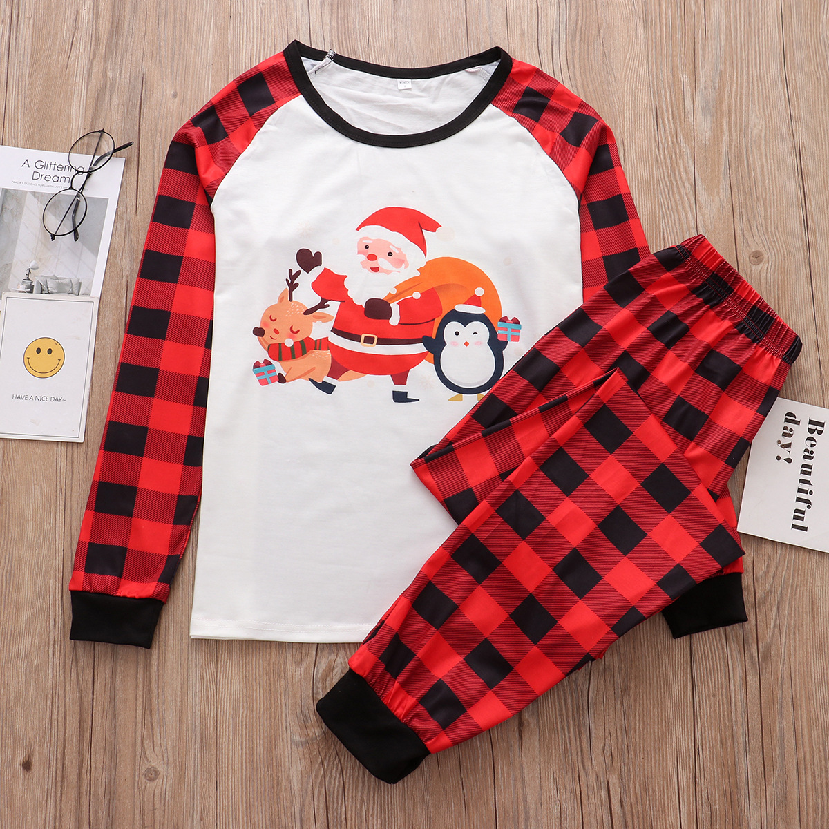 European And American Parent-child Suit Cartoon Santa Claus Printed Plaid Pants Homewear — foto 10