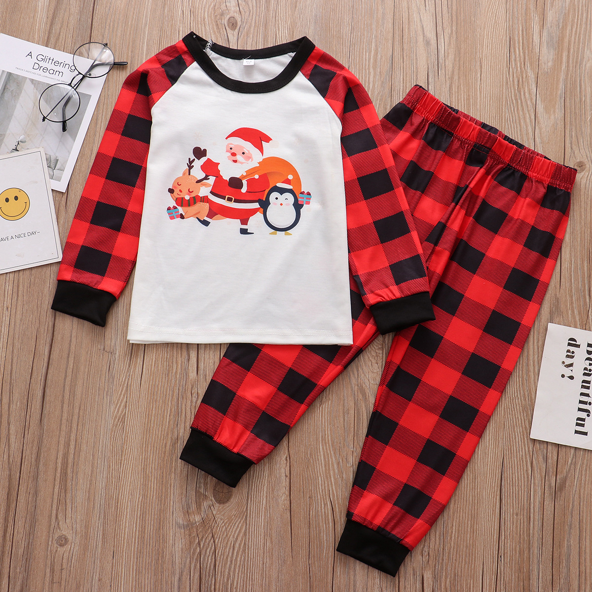 European And American Parent-child Suit Cartoon Santa Claus Printed Plaid Pants Homewear — foto 11