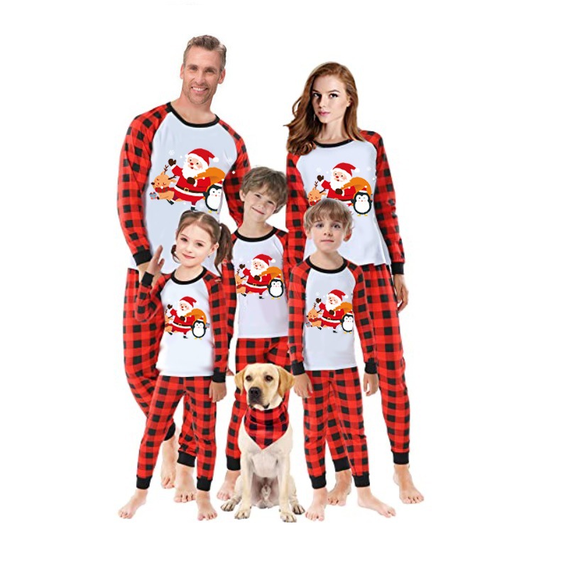 European And American Parent-child Suit Cartoon Santa Claus Printed Plaid Pants Homewear — foto 12