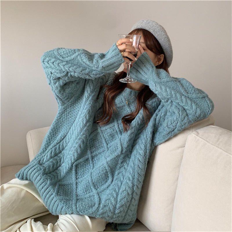 Mori Style Round Neck Thick Thread Cable-knit Pullover Sweater Women's Thickened Autumn And Winter