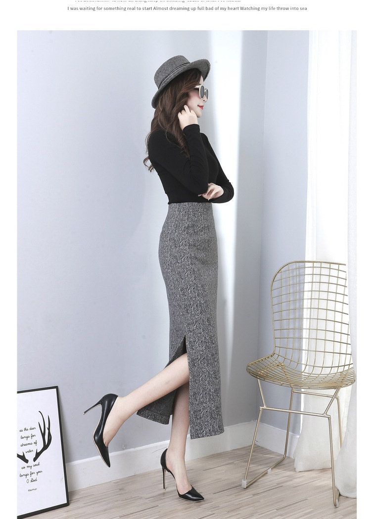 Plaid Woolen Hip-wrapped Skirt Retro Side Slit Women's Slim Straight Skirt Thickened Long Skirt