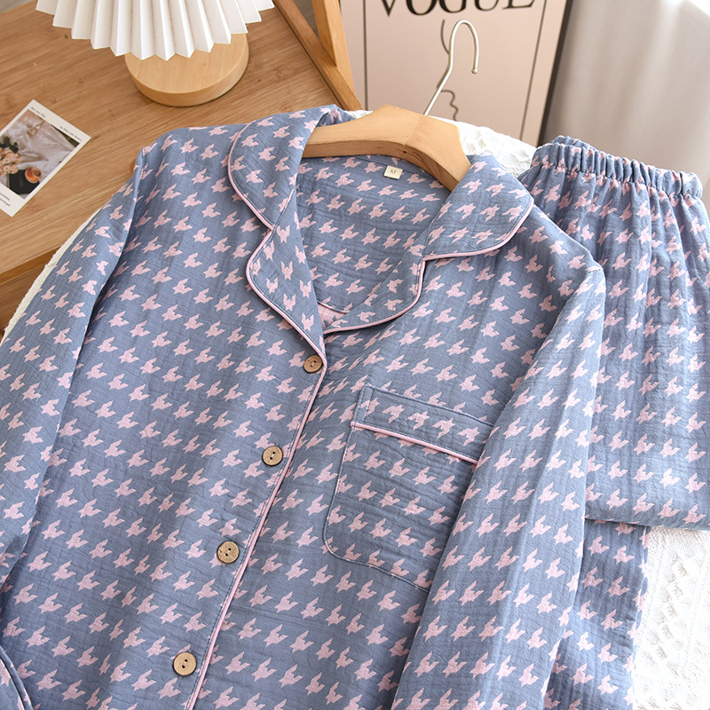 Yarn-dyed Washed Cotton Vintage Couple Cover Pajamas Double-layer Cotton Yarn Home Wear