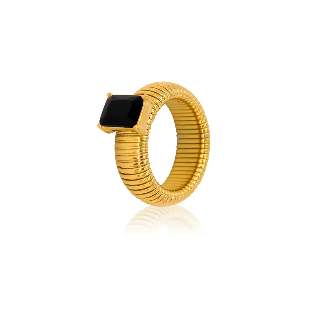 Ornament French Retro Exaggerated Design Striped Texture Ring Titanium Steel Zircon Jewelry