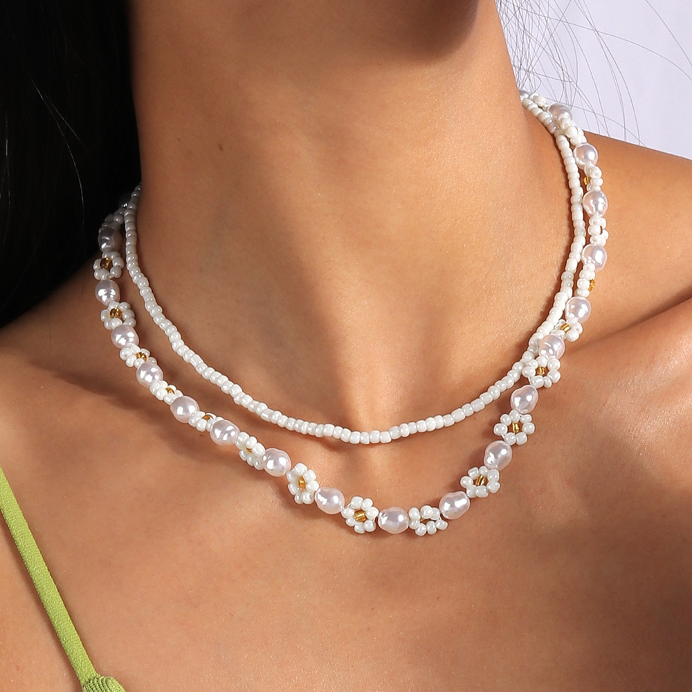 Niche Design All-match Colorful Pearl Rice-shaped Beads Stringed Beads Necklace For Women