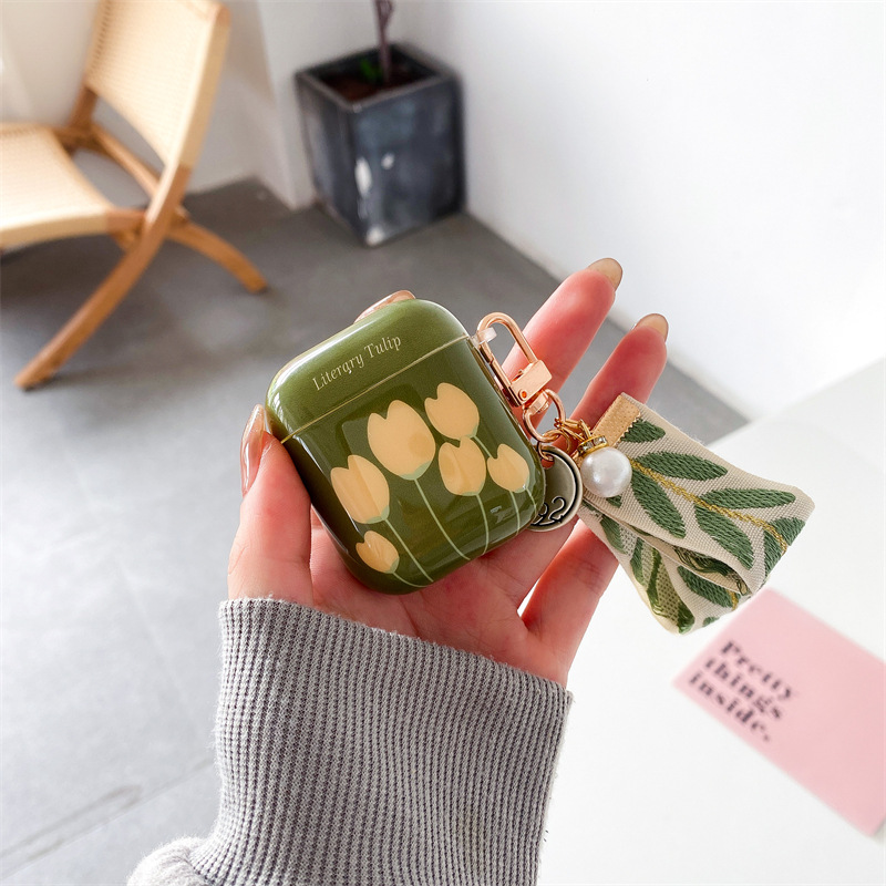 Retro Green Tulip Bluetooth Wireless Earphone Case Pendant Soft Case - Image 10