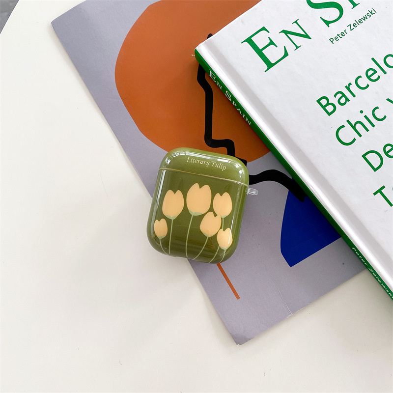 Retro Green Tulip Bluetooth Wireless Earphone Case Pendant Soft Case - Image 11