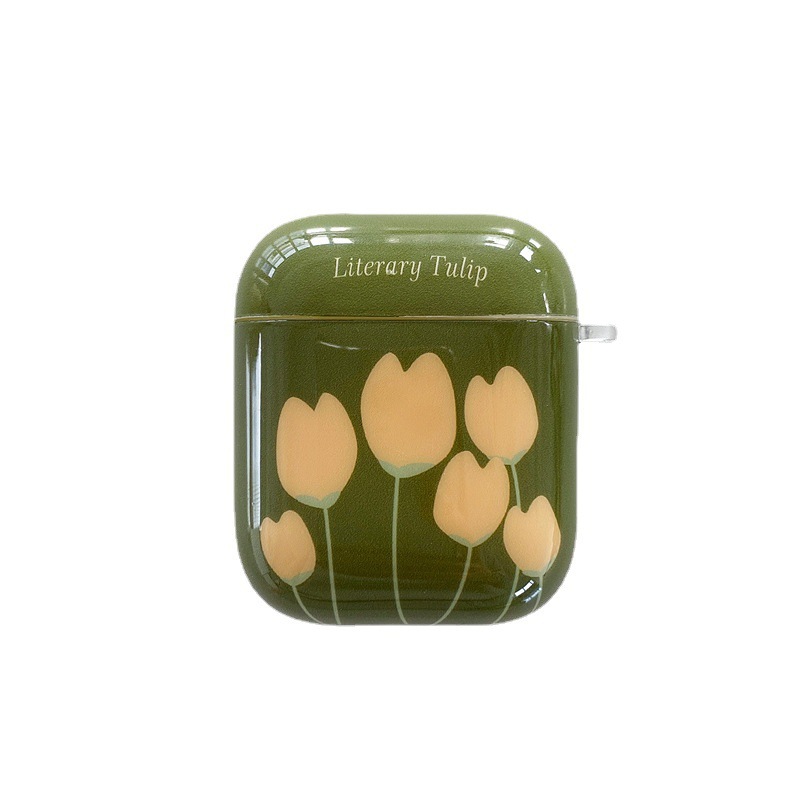 Retro Green Tulip Bluetooth Wireless Earphone Case Pendant Soft Case - Image 14