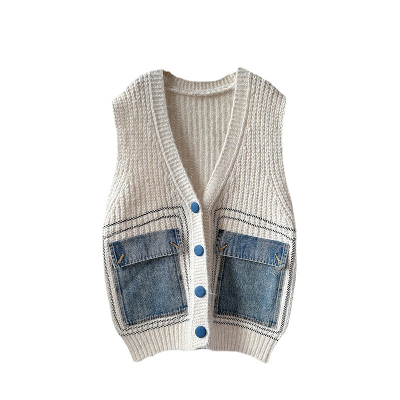 Title 3, Denim Patchwork Knitting Vest Coat Women