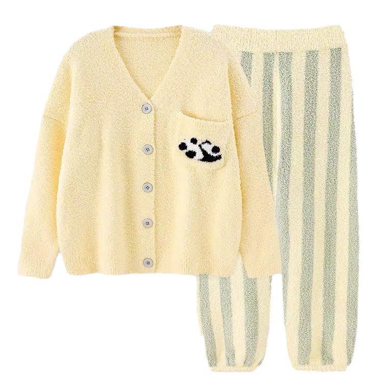 Title 2, Thick Stripes Soft Panda Coral Fleece Home Wear...