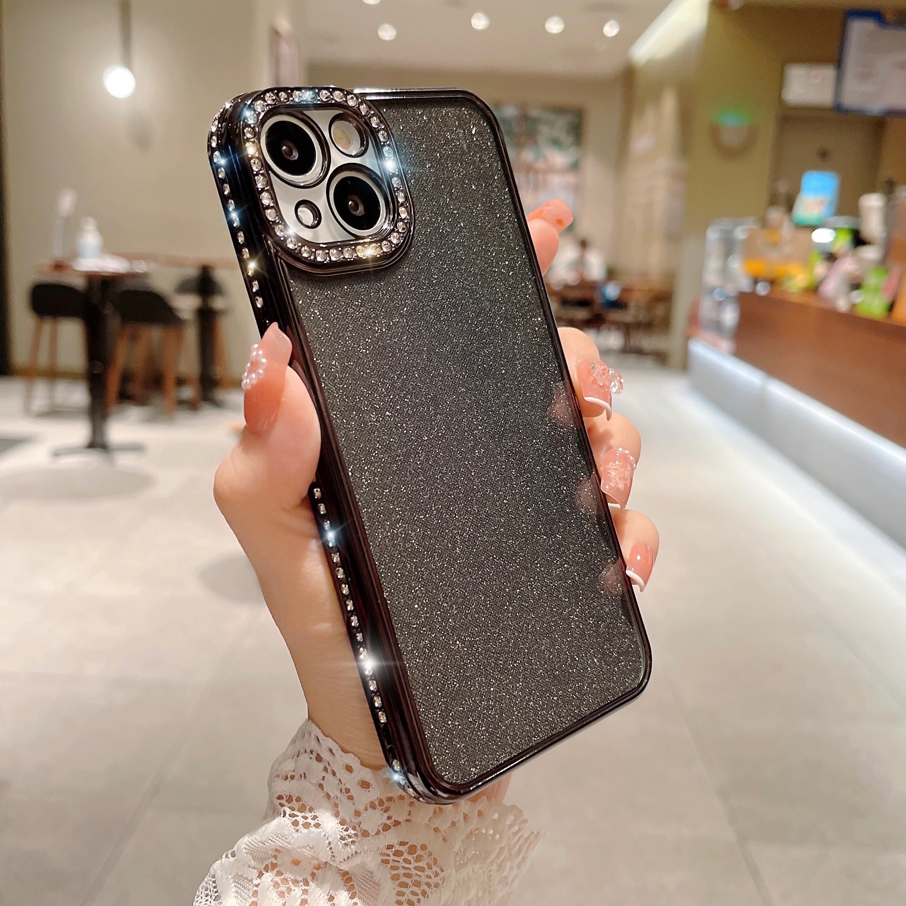 Glitter Rhinestone Electroplated Straight Edge Transparent Drop-resistant Protective Shell - Image 10