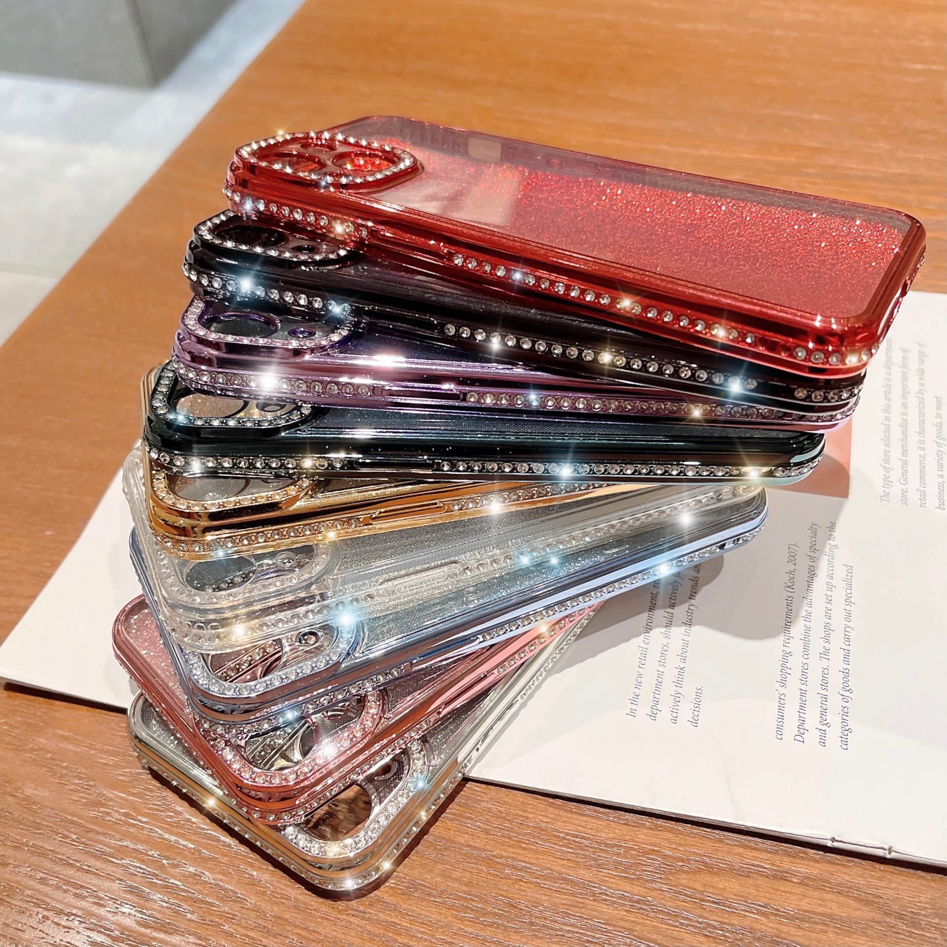 Glitter Rhinestone Electroplated Straight Edge Transparent Drop-resistant Protective Shell - Image 4