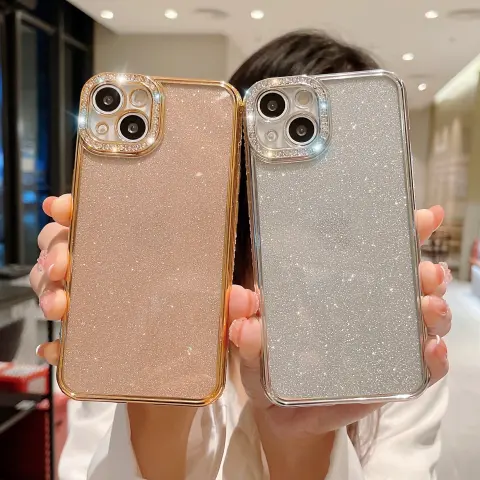 Glitter Rhinestone Electroplated Straight Edge Transparent Drop-resistant Protective Shell