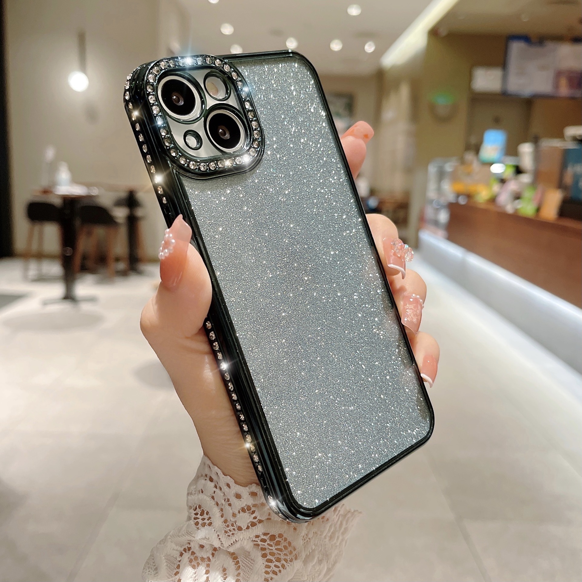 Glitter Rhinestone Electroplated Straight Edge Transparent Drop-resistant Protective Shell - Image 14