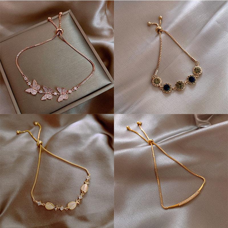 Three Butterfly Zircon Pull Geometric Fashion Bracelet