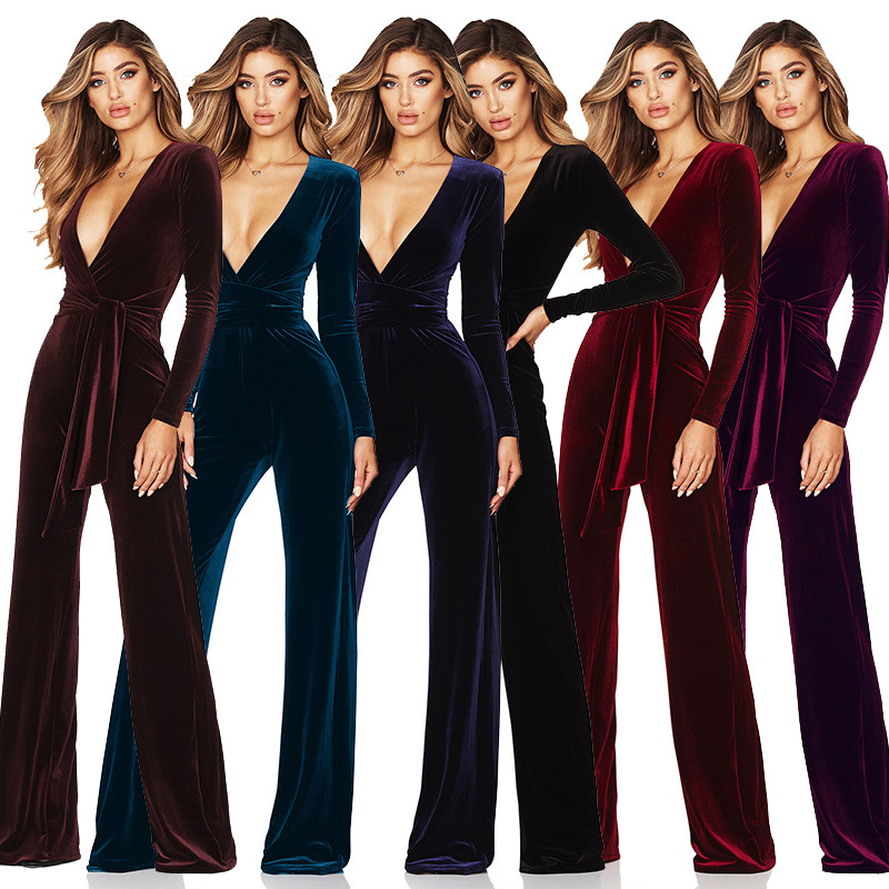 Title 2, Autumn And Winter Long Sleeve Wide Leg Jumpsuit