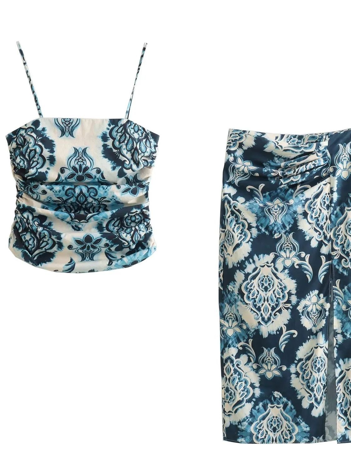 Women's Sling Pleated Print Sling Skirt Suit