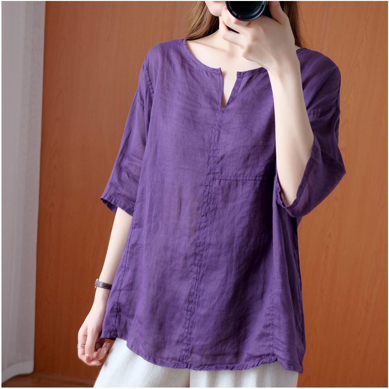 Women's V-neck Thin Shirt Artistic Retro Top